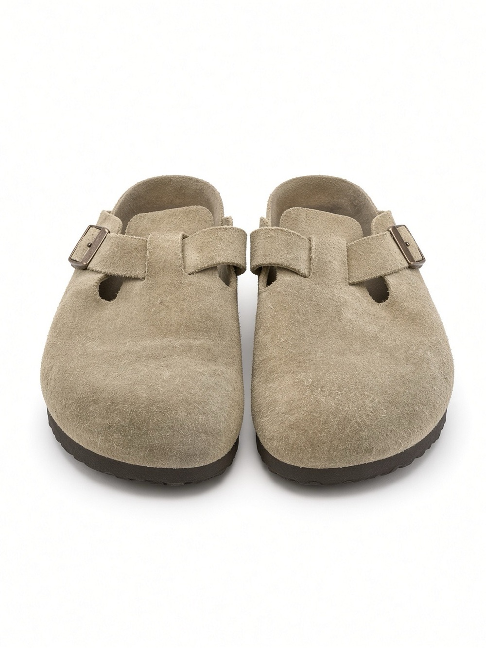 Birkenstock Taupe Suede Boston Clog with Buckle